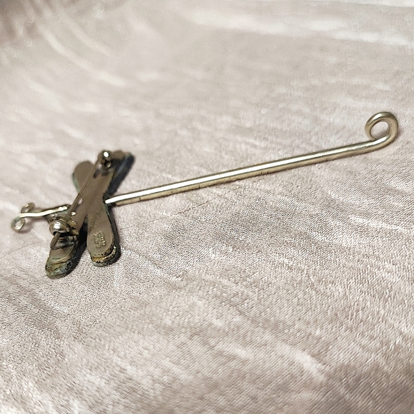 Abalone Shell Alpaca Mexico Signed Sterling Dragonfly Long Bug Vintage Brooch - Picture 5 of 10